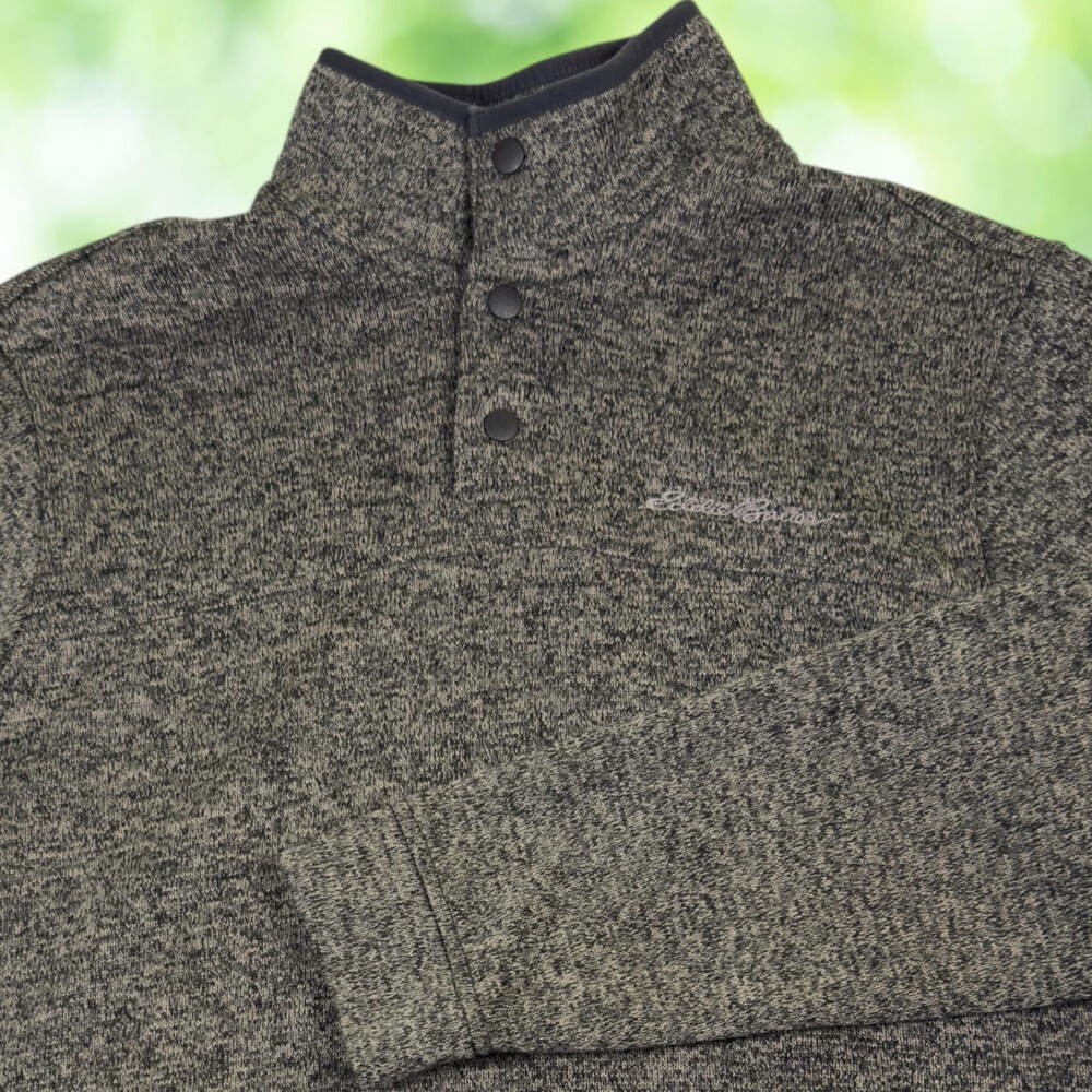 EDDIE BAUER Snap Henley Sweater Mock Neck Heather Gray Radiator Fleece Mens M